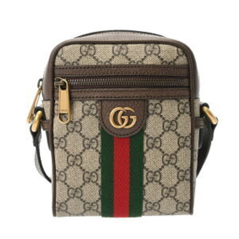 Gucci GG Shoulder Bag Beige Ebony Leather Supreme Canvas
